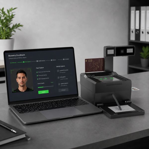 Sistema de registro biométrico con captura facial y documentos.