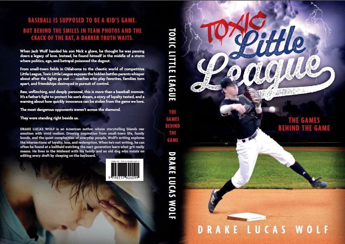 Book cover of Toxic Little League showing a baseball player and stormy background with lightning.