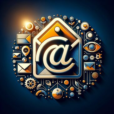 open envelope icon surrounded by email symbols