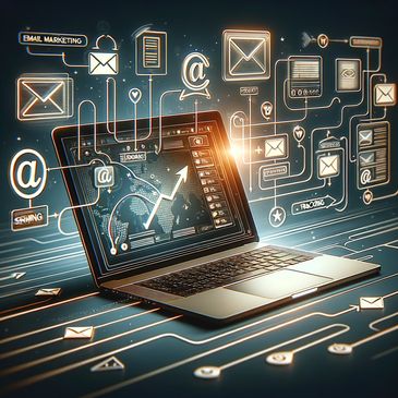 open laptop with emailing symbols