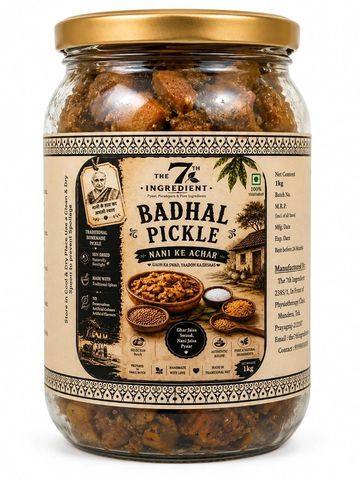 Jar of Badhai pickle with spices.