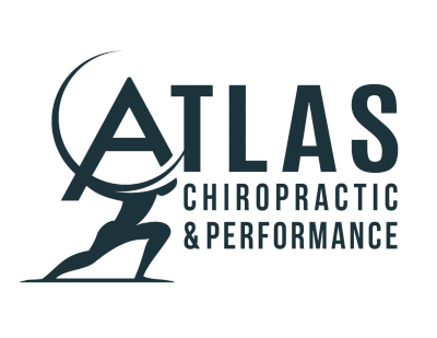 Logo for Atlas Chiropractic &amp; Performance featuring a stylized figure holding a globe.