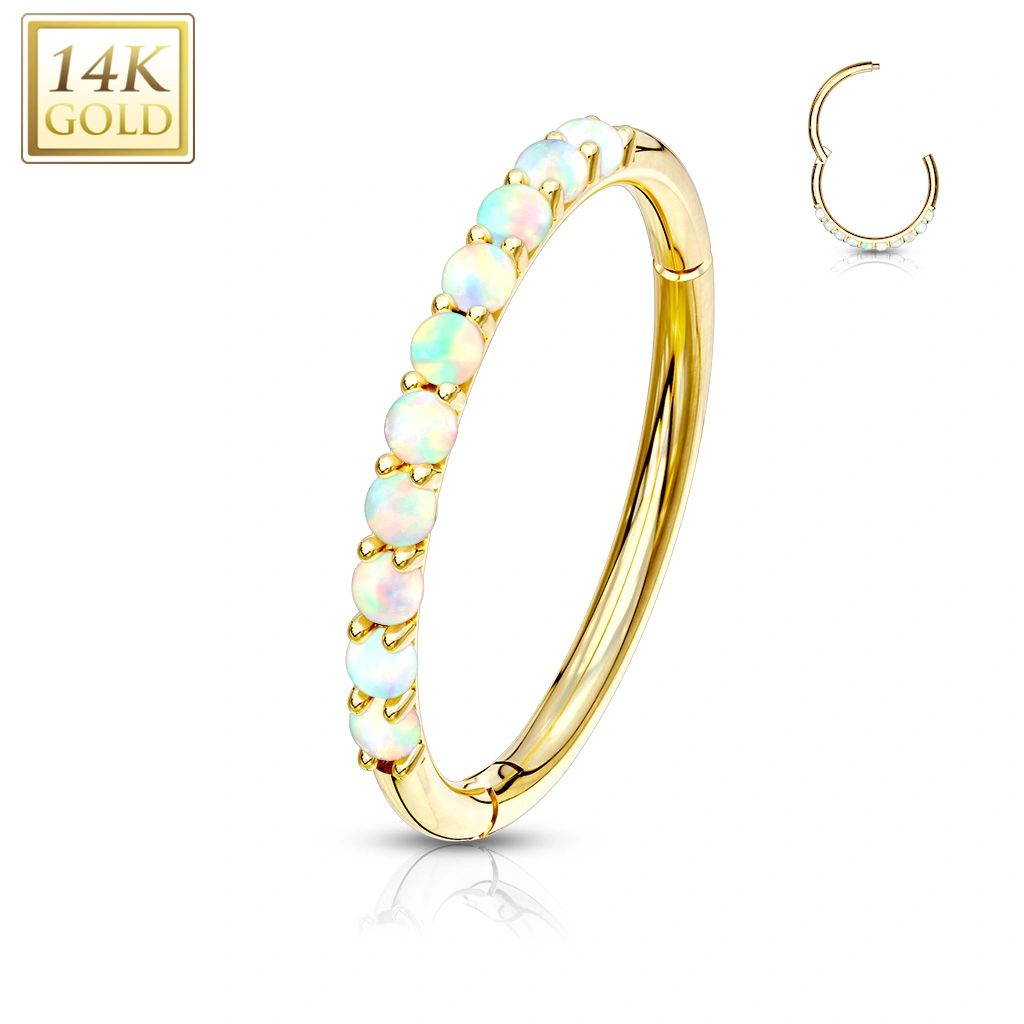 14k Gold Hinged Hoop W Downward Facing Opals