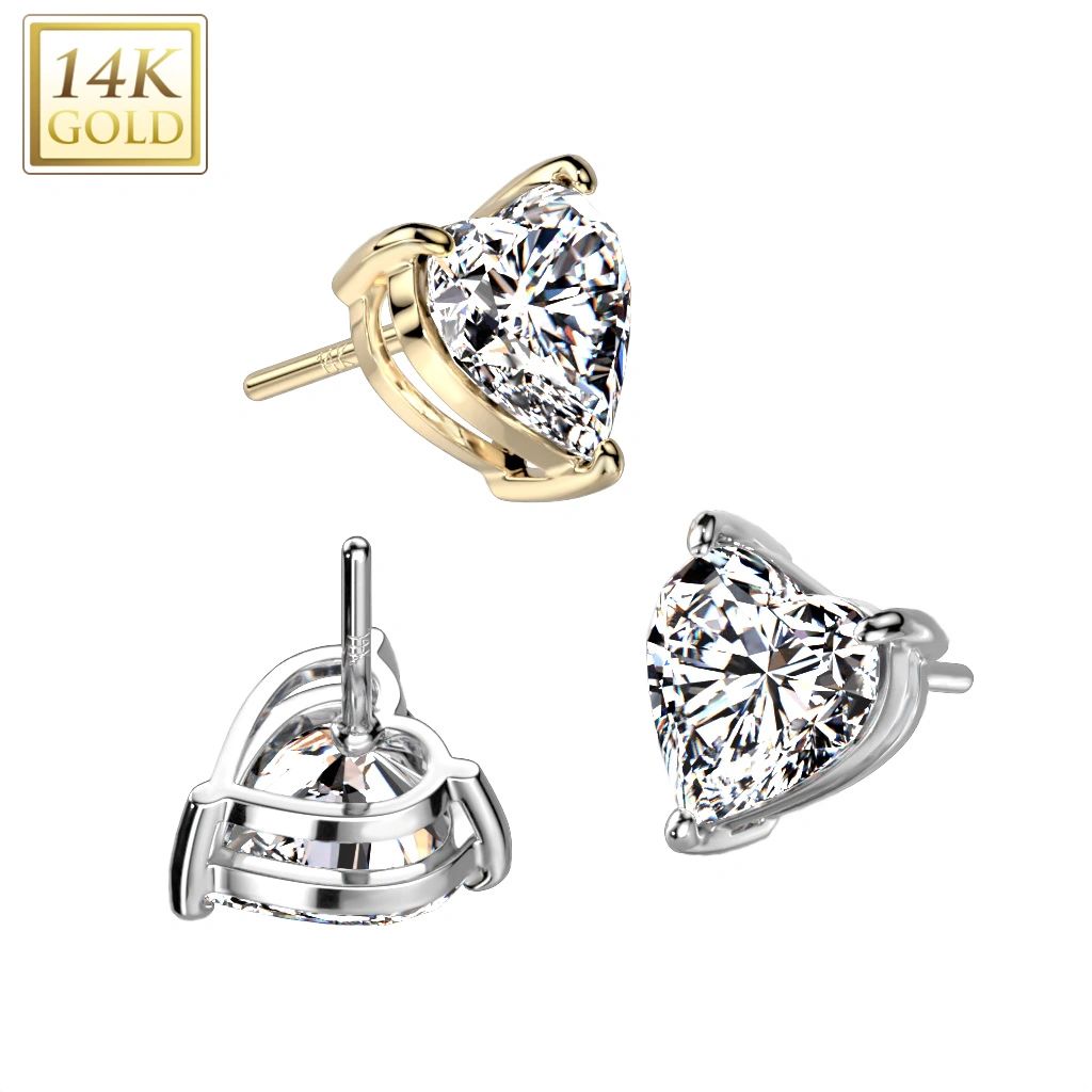 14K Gold Threadless Cubic Zirconia Heart Top