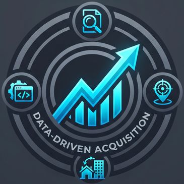 Graphic showing data-driven acquisition concept with an upward arrow chart.