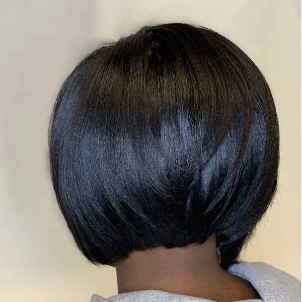 Thick Natural hair Asymmetrical Bob - Silk Press 