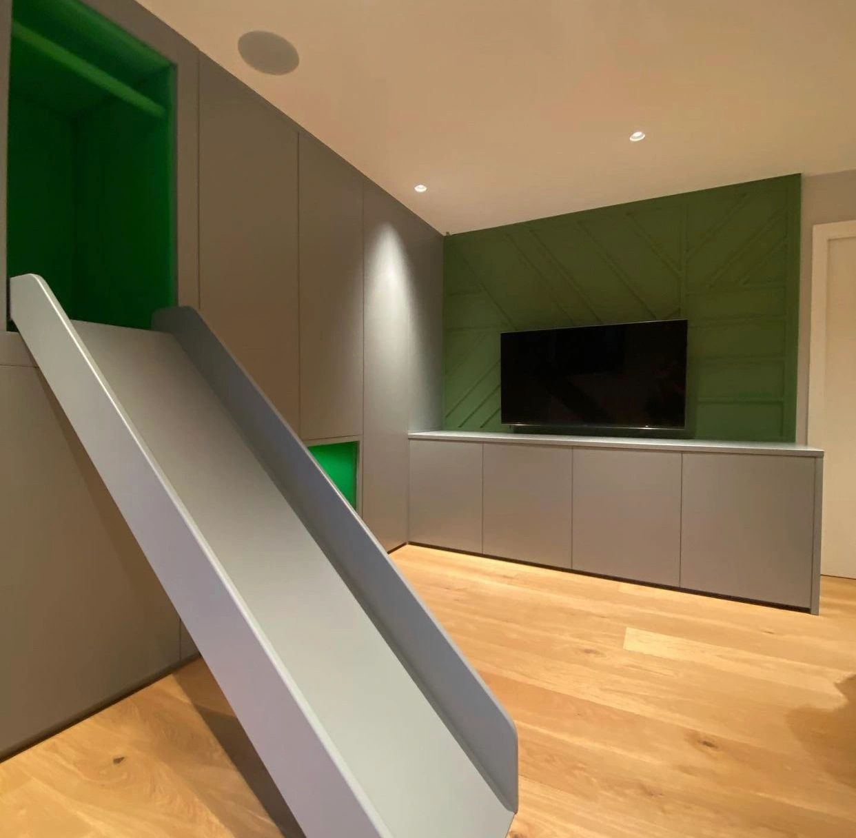 Slide playroom wall panelling spray painting pvc lining upholstery 