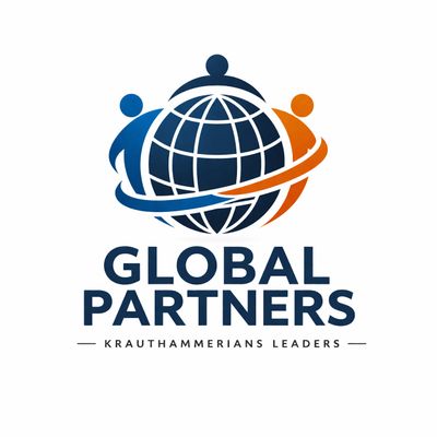 Logo showing two figures around a globe representing global partnership.