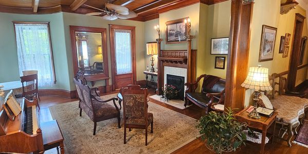 Livingroom common area on first floor of the Alderson Inn. A Lewisburg bed and breakfast in AldersonV