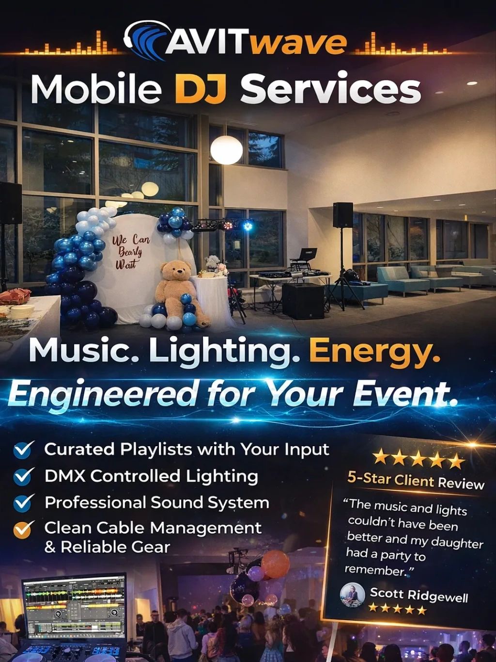 Professional mobile DJ services for weddings, parties, and corporate event entertainment