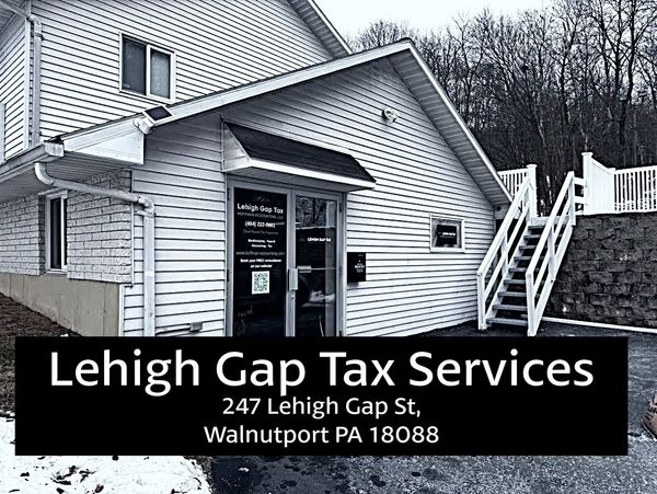 Lehigh Gap Tax Services office entrance with contact details.