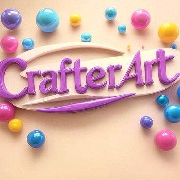 Colorful CrafterArt logo with 3D purple text and vibrant spheres.