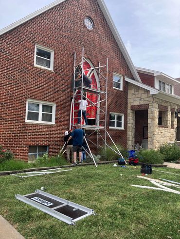 Continuing removal of South windows for repair from the outside.