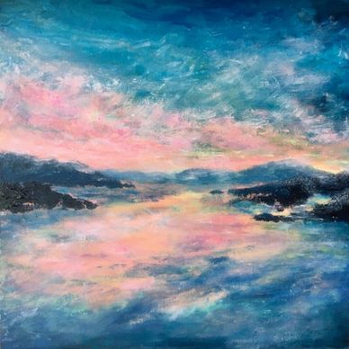 Seascape Painting Scottish Islands Sunset Reflections Pinks Blues Aniela Jones