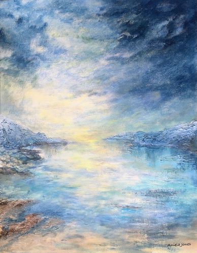 Seascape painting calm blue sunshine Aniela Jones 