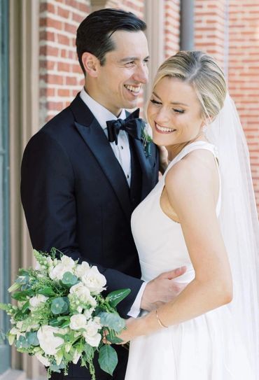 Happy bride and groom on their wedding day.