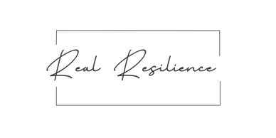 Minimalist logo with the words 'Real Resilience' in elegant script.