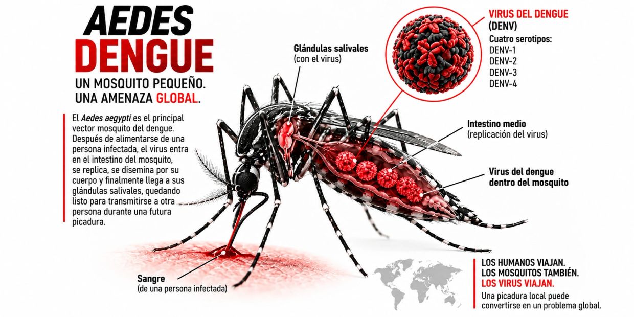 Mosquito Aedes aegypti transmite el virus del dengue.