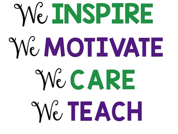 Inspirational text emphasizing teaching and caring.
