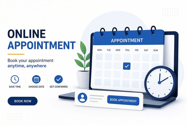 Online appointment booking with calendar and clock for convenient scheduling.