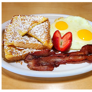 French toast with bacon and eggs- a breakfast classic