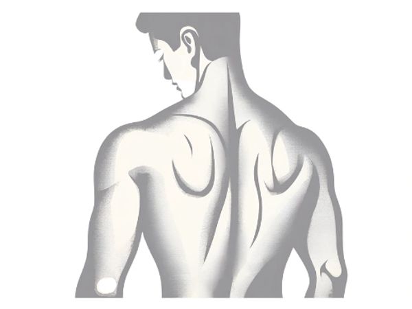 The logo of the massage company which is a persons back in a cartoon form 