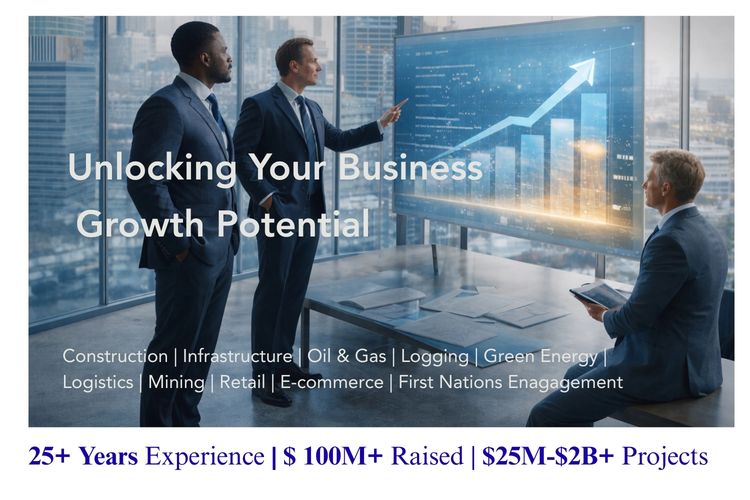 Business professionals discussing growth strategies with rising graph on digital screen.