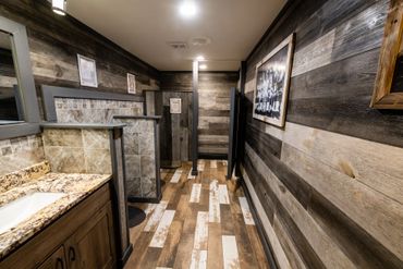 Washroom area with wooden floor on display