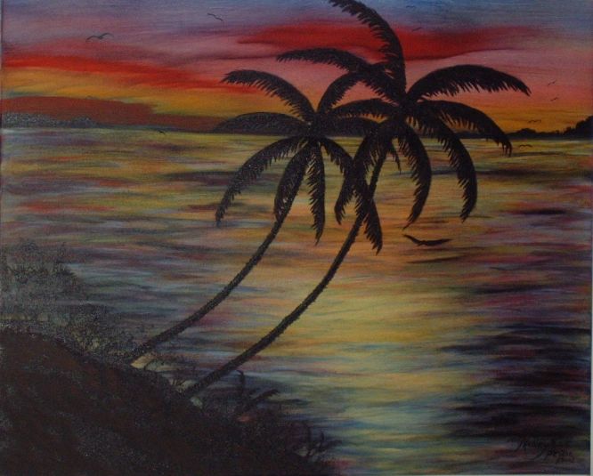 Painting of two pine tree