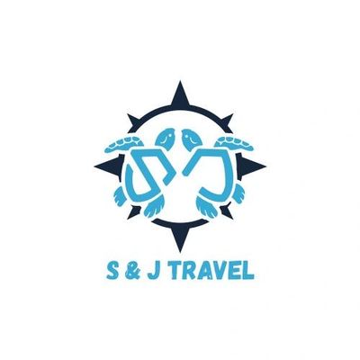 Logo of S & J Travel featuring two stylized turtles and a compass.
