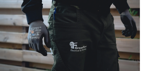 GreenFlow Logo on workpants of Electrician