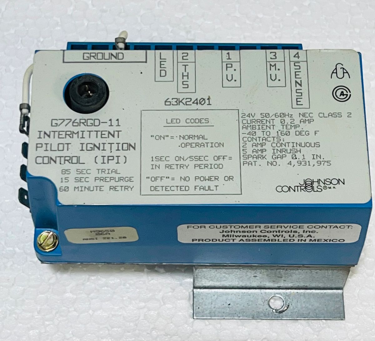 Johnson Controls G776RGD11 Intermittent Pilot Ignition Control (IPI