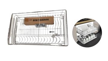 Wire rack with labeled compartments for sorting and storing items.