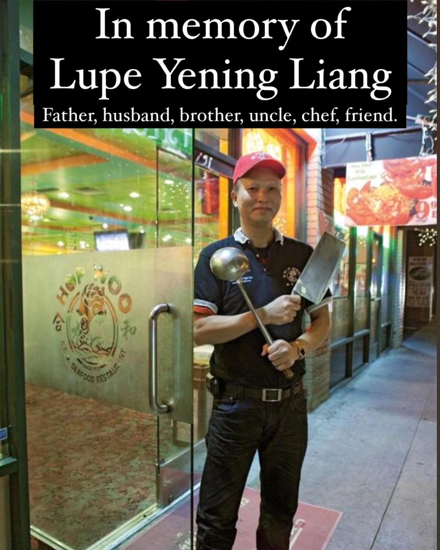 Lupe Yening Liang, father, husband, brother, uncle, chef, friend. Chef Lupe with cooking tools