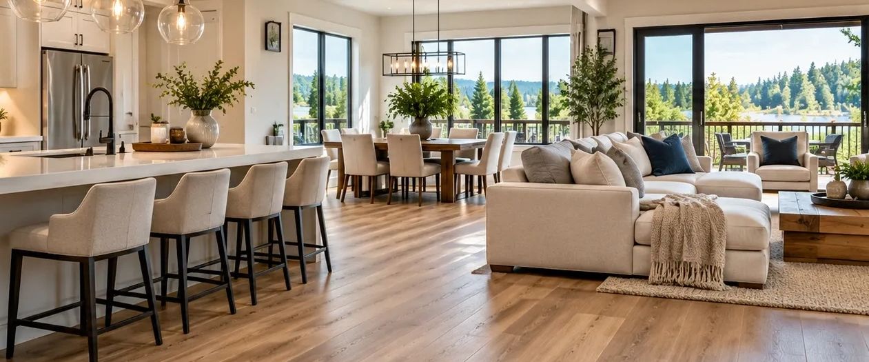 Luxury vinyl plank flooring installed in a modern living room