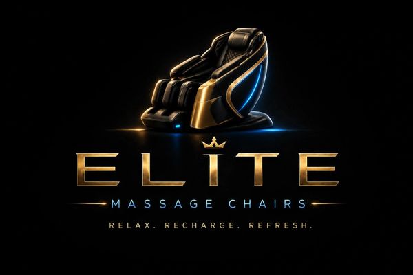 Luxurious Elite massage chair with sleek black and gold design.