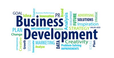 Word cloud of business development concepts.