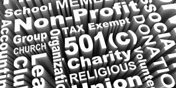 3D word cloud with nonprofit and charity terms.