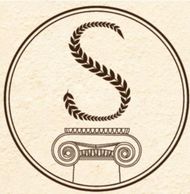 Stylized letter 'S' with laurel design above a classical Ionic column.