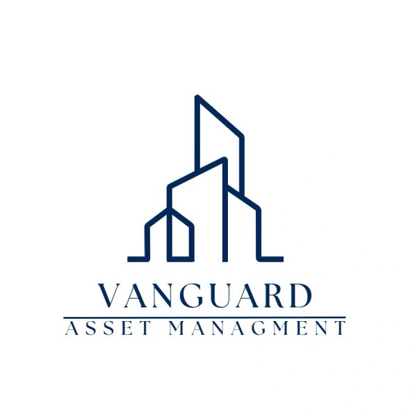 Minimalist logo of Vanguard Asset Management with building outlines.