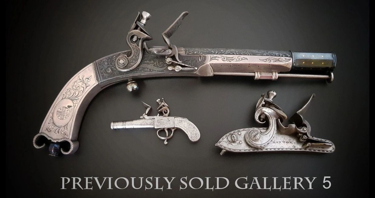 18TH CENTURY 3 BARREL FLINTLOCK PISTOL BRASS FINISH, MOCK IVORY GRIP -  Collector's Armoury, Ltd.