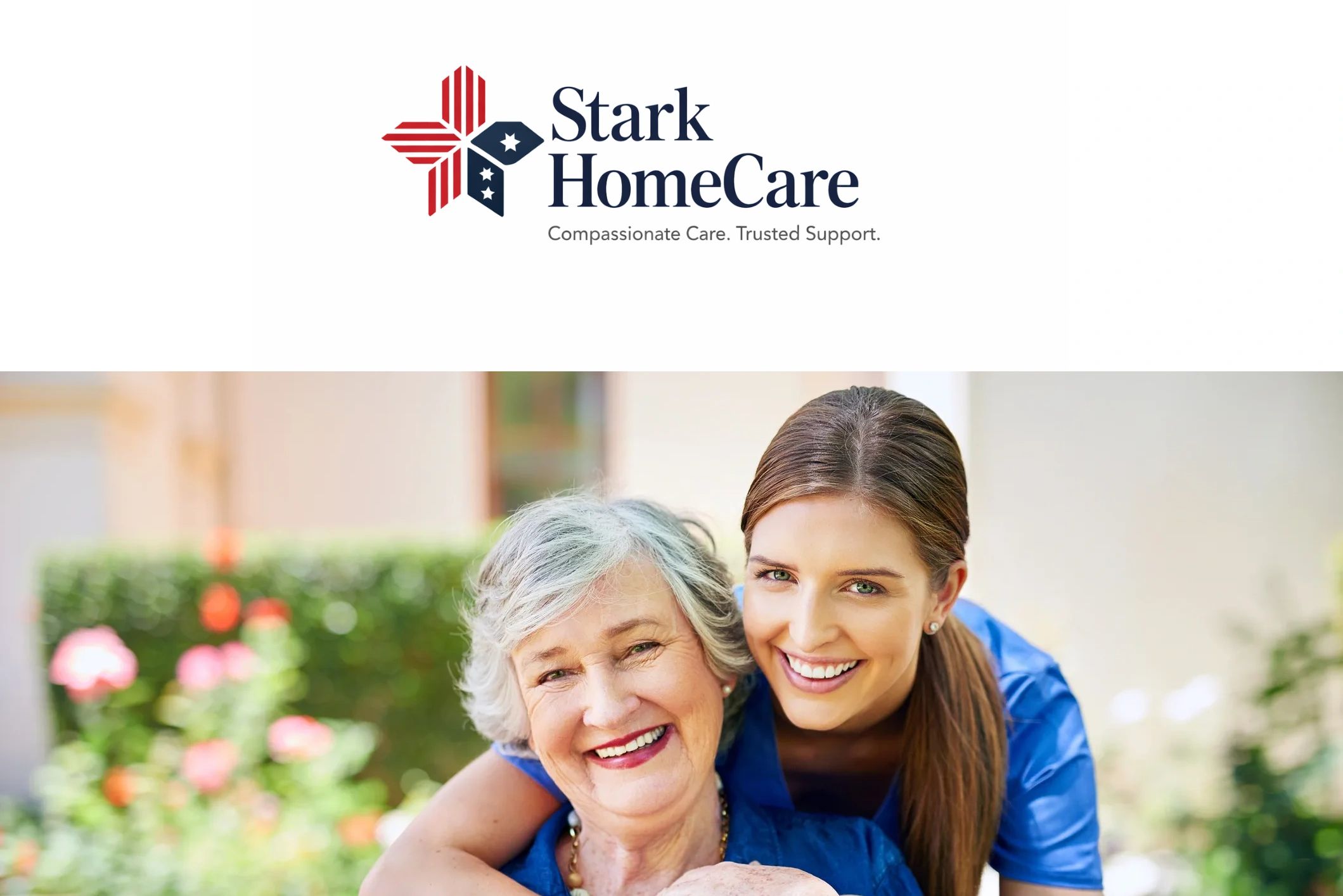 A caregiver embraces an elderly woman with smiles, showcasing compassionate home care.