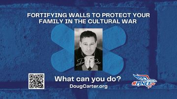 Man overlaying a brick wall patched with two bandaids.