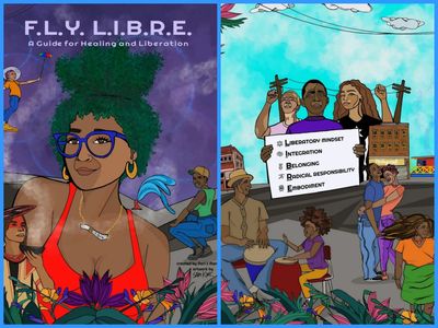 Illustrated cover with themes of healing, liberation, and community empowerment.