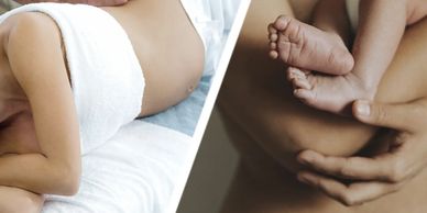 A collage of a pregnant woman getting massage 
