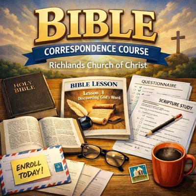Bible correspondence course materials from Richlands Church of Christ with study tools and enrollment.