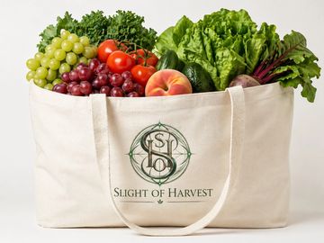 Reusable bag filled with fresh fruits and vegetables from Slight of Harvest.