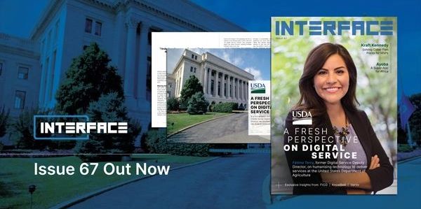 LinkedIn announcement banner featuring Fatima's cover photo on Interface magazine and USDA's report.