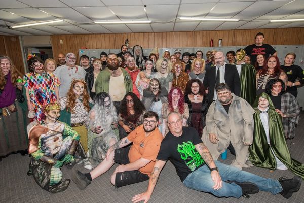 Portals of Fear cast members before dress rehearsal in costume