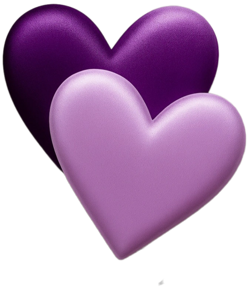 Two overlapping purple heart shapes with a smooth texture. Inspire Desire